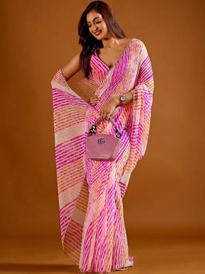 multicolor Leheriya Beads and Stones work Chiffon Saree with blouse 5