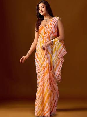 multicolor Leheriya Beads and Stones work Chiffon Designer Saree with blouse 2