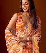 multicolor Leheriya Beads and Stones work Chiffon Designer Saree with blouse