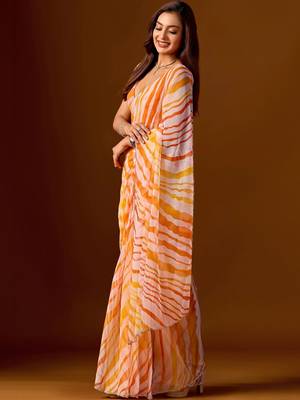 multicolor Leheriya Beads and Stones work Chiffon Designer Saree with blouse 3