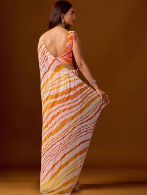 multicolor Leheriya Beads and Stones work Chiffon Designer Saree with blouse 5