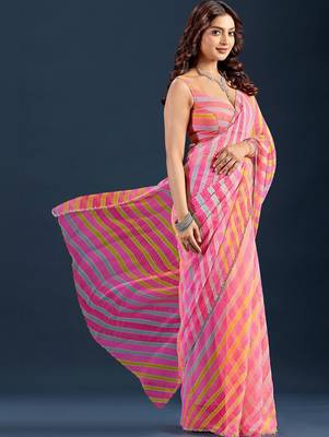 multicolor leheriya Striped Beads and Stones Pure Chiffon Saree 2