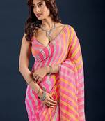 multicolor leheriya Striped Beads and Stones Pure Chiffon Saree