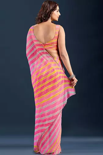 multicolor leheriya Striped Beads and Stones Pure Chiffon Saree