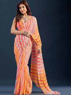 multicolor Leheriya Beads and Stones work Chiffon Saree with blouse  2