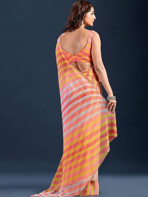 multicolor Leheriya Beads and Stones work Chiffon Saree with blouse  5