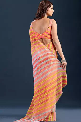 multicolor Leheriya Beads and Stones work Chiffon Saree with blouse 