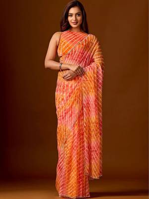 multicolor Leheriya Beads and Stones work Chiffon Saree with blouse 2