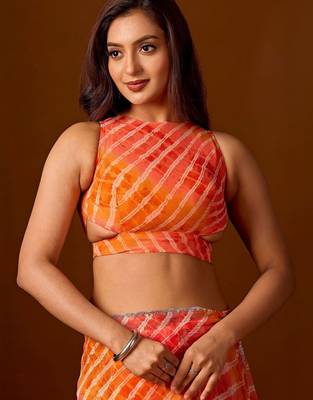 multicolor Leheriya Beads and Stones work Chiffon Saree with blouse 4