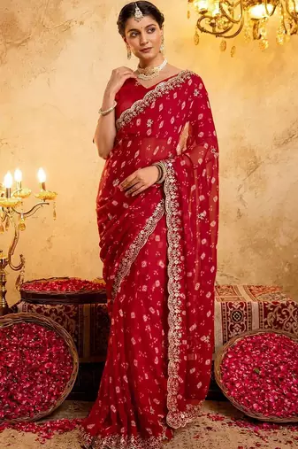 Bandhani Embroidered Georgette Saree with blouse 