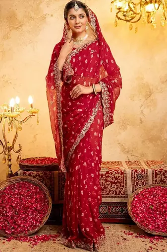 Bandhani Embroidered Georgette Saree with blouse 