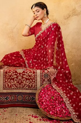 Bandhani Embroidered Georgette Saree with blouse 