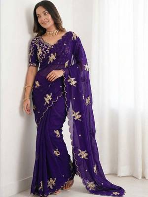 Floral Embroidered Satin Designer Baluchari Saree 1