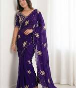 Floral Embroidered Satin Designer Baluchari Saree