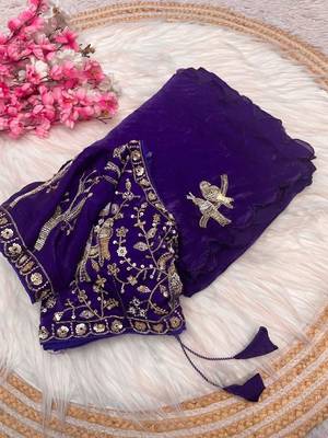 Floral Embroidered Satin Designer Baluchari Saree 2