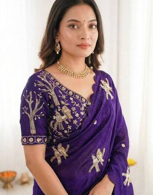 Floral Embroidered Satin Designer Baluchari Saree 4