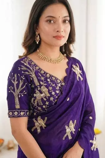 Floral Embroidered Satin Designer Baluchari Saree