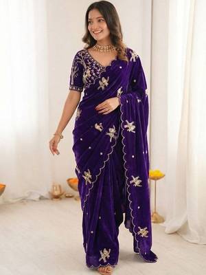 Floral Embroidered Satin Designer Baluchari Saree 6