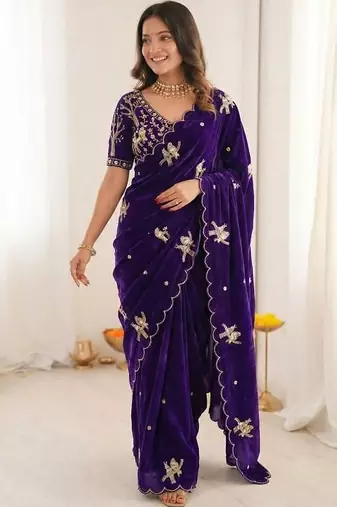 Floral Embroidered Satin Designer Baluchari Saree