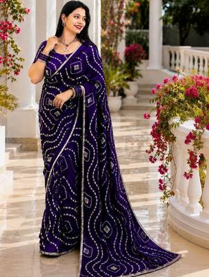 Bandhani Embroidered Satin Saree with blouse 1