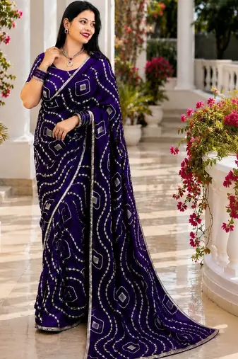 Bandhani Embroidered Satin Saree with blouse