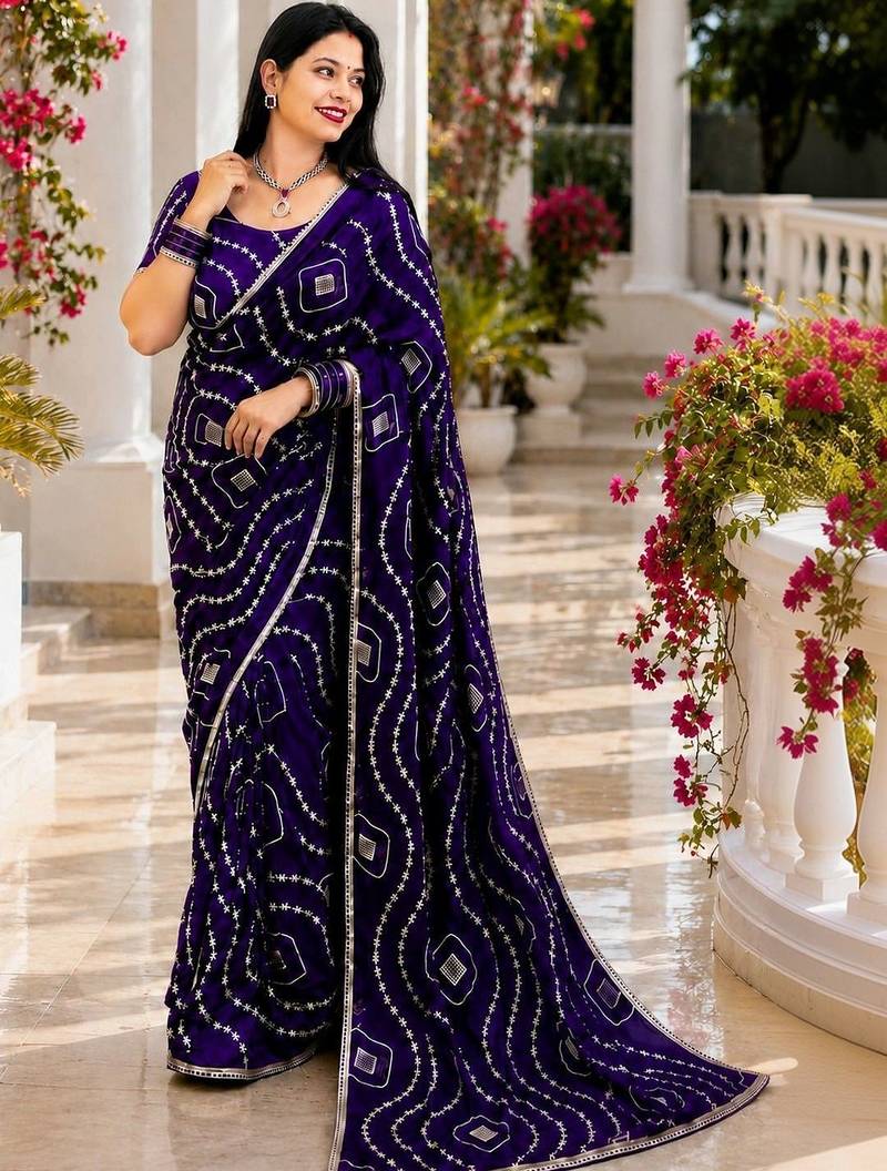 Bandhani Embroidered Satin Saree with blouse