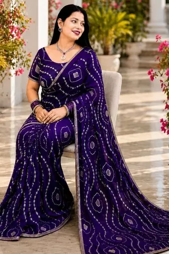 Bandhani Embroidered Satin Saree with blouse