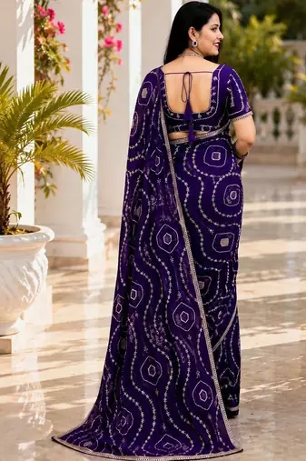 Bandhani Embroidered Satin Saree with blouse