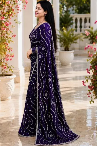 Bandhani Embroidered Satin Saree with blouse