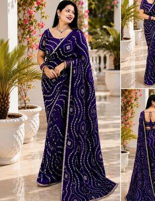 Bandhani Embroidered Satin Saree with blouse 6