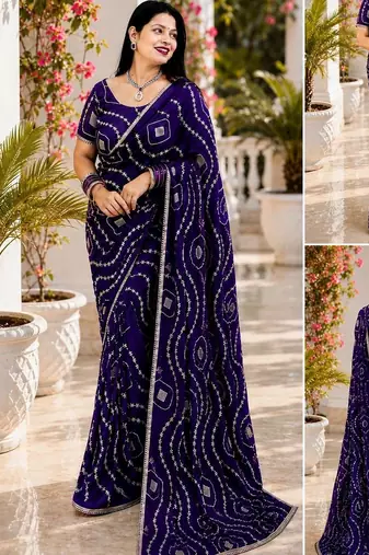 Bandhani Embroidered Satin Saree with blouse