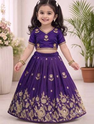 Violet embroidered thread work ready to wear lehenega choli for girls 1