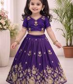 Violet embroidered thread work ready to wear lehenega choli for girls