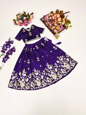 Violet embroidered thread work ready to wear lehenega choli for girls 2