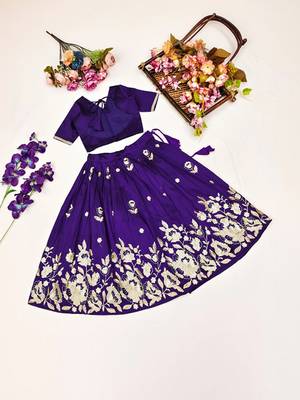 Violet embroidered thread work ready to wear lehenega choli for girls 3