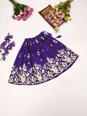 Violet embroidered thread work ready to wear lehenega choli for girls 4
