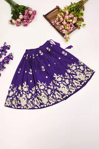 Violet embroidered thread work ready to wear lehenega choli for girls