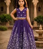 Violet embroidered thread work ready to wear lehenega choli for girls