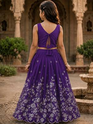 Violet embroidered thread work ready to wear lehenega choli for girls 2