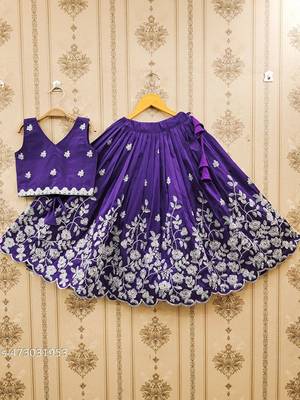 Violet embroidered thread work ready to wear lehenega choli for girls 3