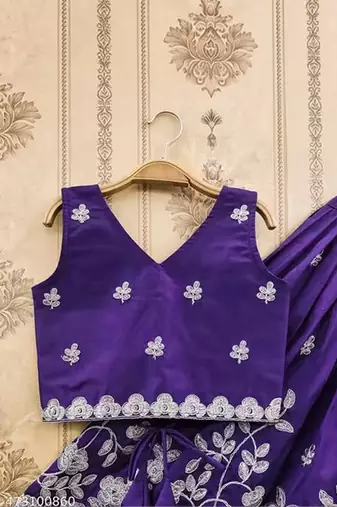 Violet embroidered thread work ready to wear lehenega choli for girls