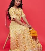 Mustard printed ready to wear lehenega choli for girls