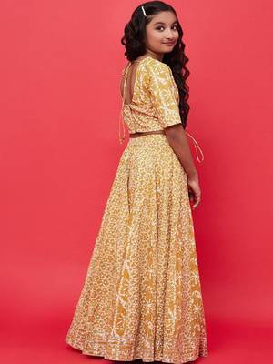 Mustard printed ready to wear lehenega choli for girls 2