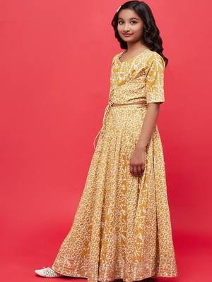 Mustard printed ready to wear lehenega choli for girls 3