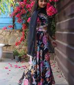 Black silk blend ready to wear lehenega choli with dupatta for girls
