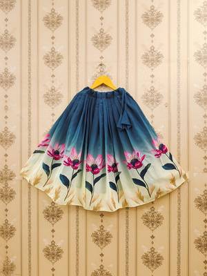 Teal printed ready to wear lehenega choli with dupatta for girls 4