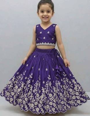Violet embroidered thread work ready to wear lehenega choli for girls 1