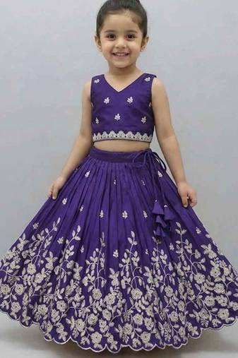 Violet embroidered thread work ready to wear lehenega choli for girls