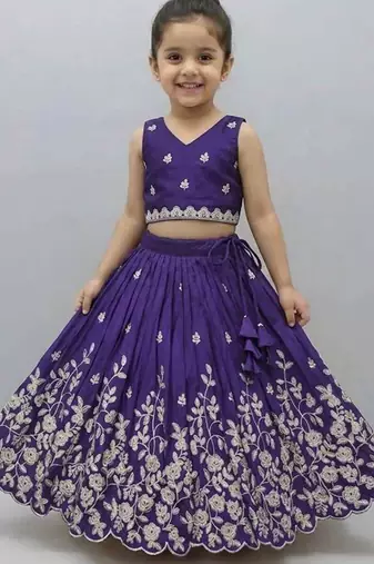 Violet embroidered thread work ready to wear lehenega choli for girls