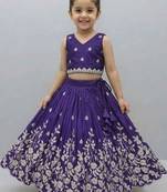 Violet embroidered thread work ready to wear lehenega choli for girls
